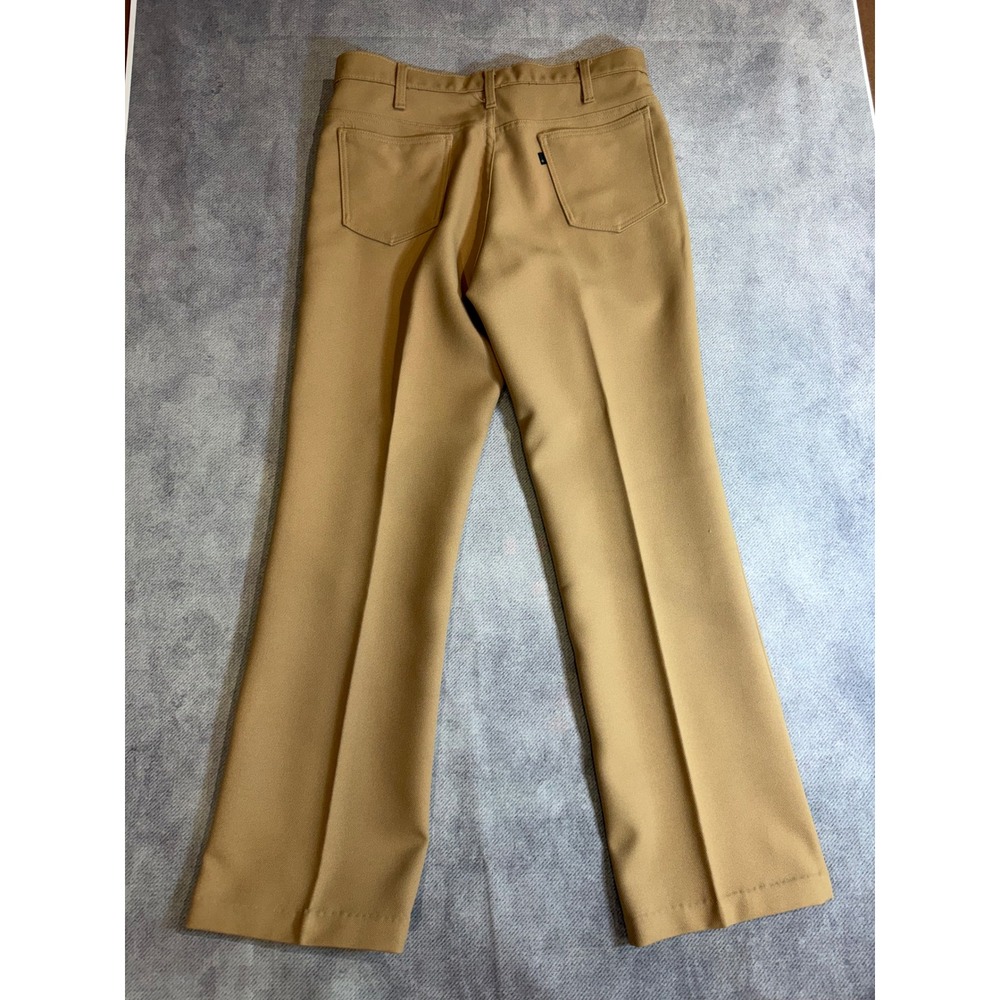 Levis Sta-Prest Black& Gold tab Slacks 35x30 Khaki Vintage Flare Trousers 517 - Picture 2 of 9